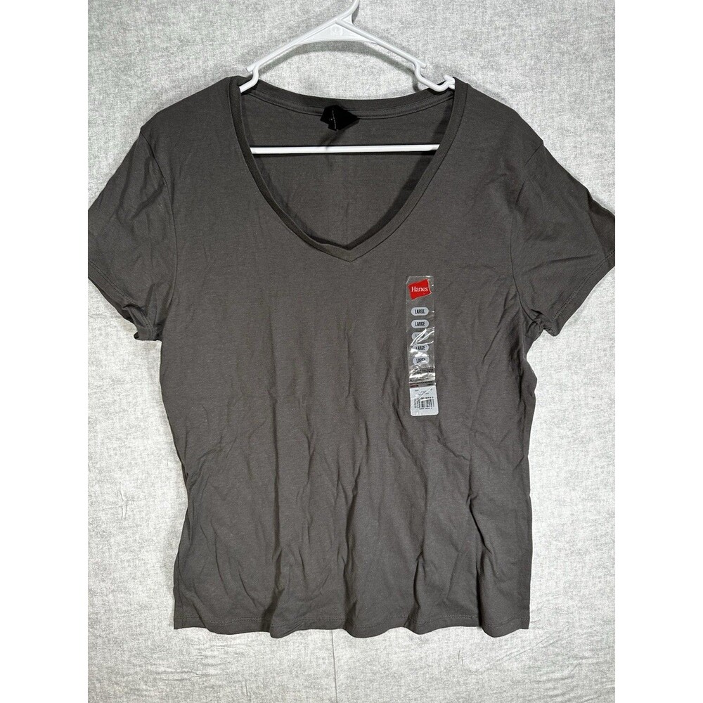 NWT Hanes Ladies' 4.5 oz, 100% Ringspun Cotton nano-T T-Shirt Grey Size Large